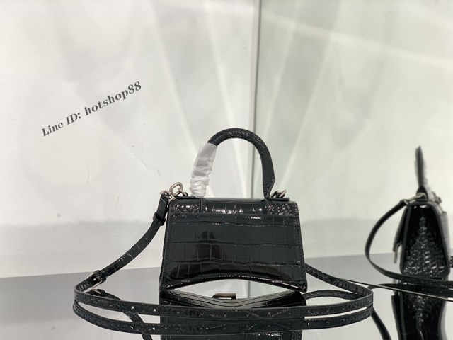 Balenciaga專櫃爆款手提肩背女包 巴黎世家鱷魚紋牛皮黑色小號Hourglass沙漏包 fyj1020